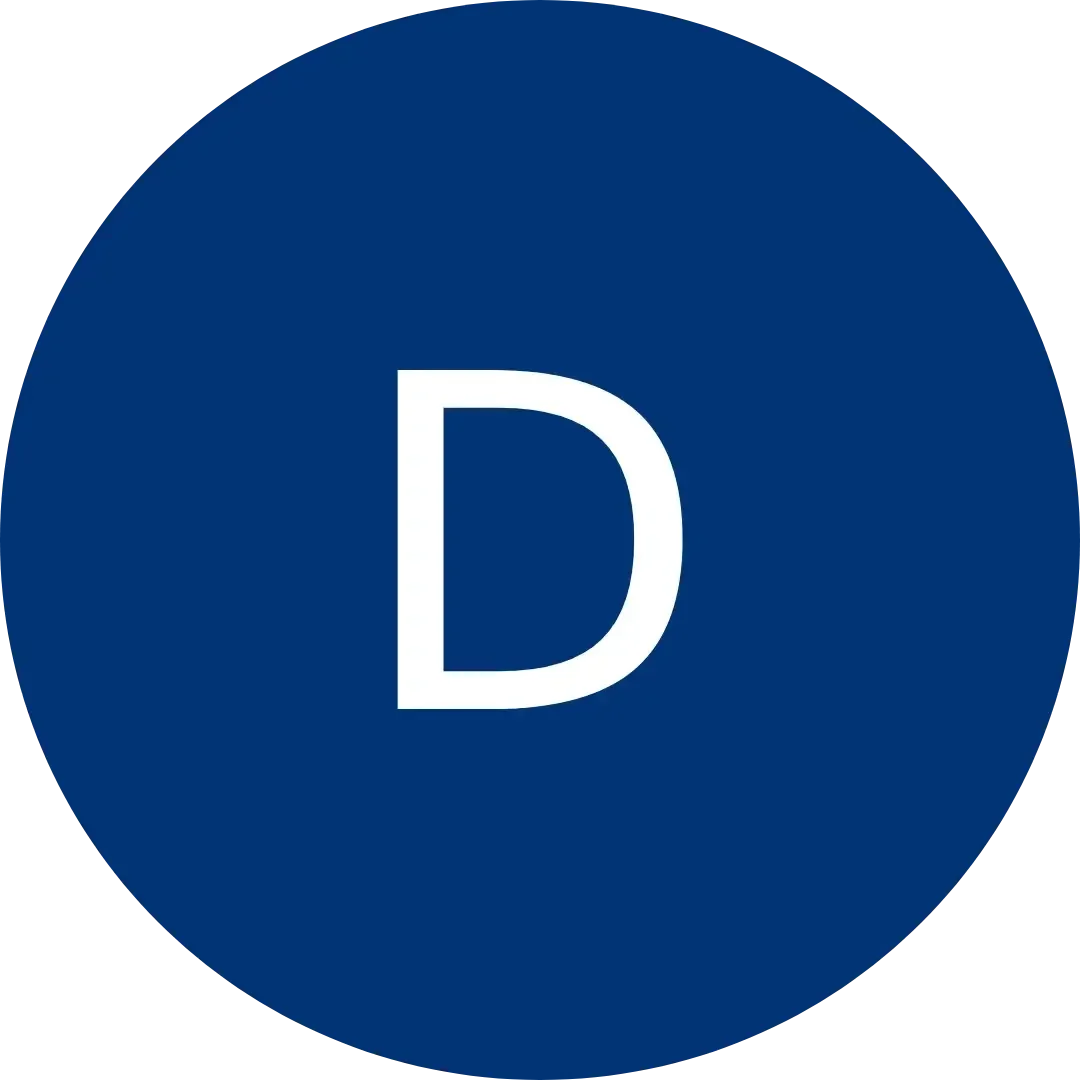White letter D centered within a dark blue circular icon.